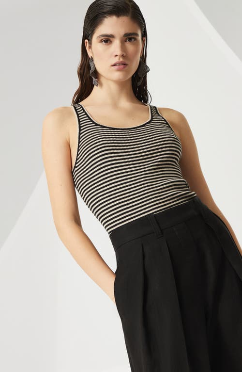 Brunello Cucinelli Ribbed Texture Crewneck Scoop Neck Striped Top In Black