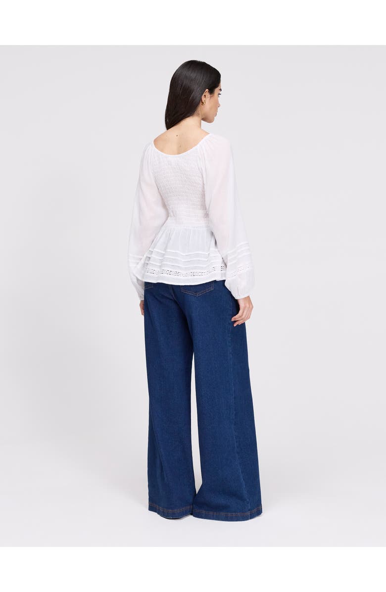 Finery London Jennie Shirred Long Sleeve Cotton Top, Alternate, color,