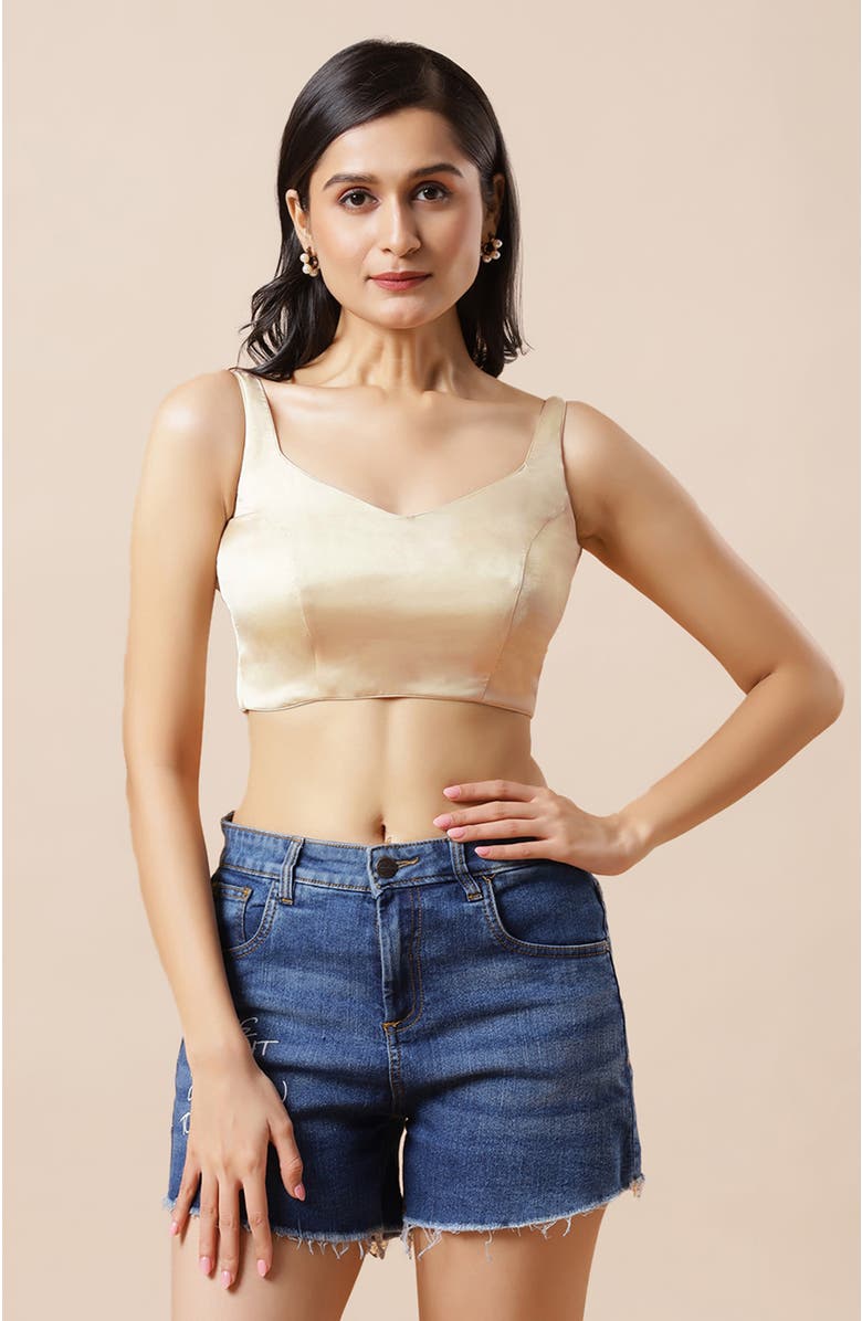 One Minute Saree<sup>®</sup> Tia Tan Satin Blouse with Criss-Cross Adjustable Back Tie Blouse for Women, Main, color,