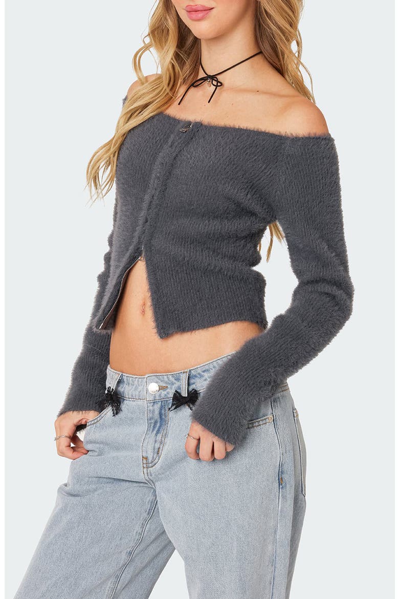 Sonia Off the Shoulder Cardigan, Alternate, color, DARK-GRAY