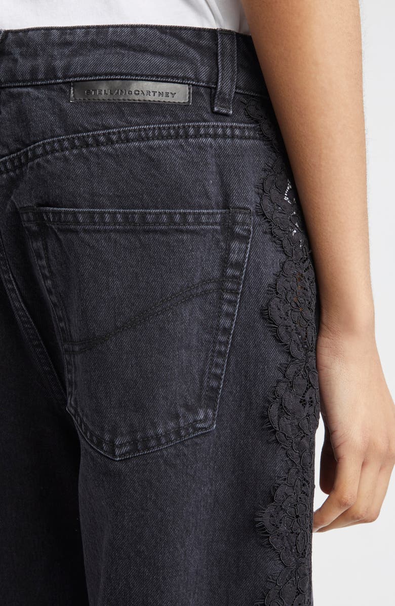 Stella McCartney Lace Trim Straight Leg Jeans, Alternate, color, 1003 - Black/ Black