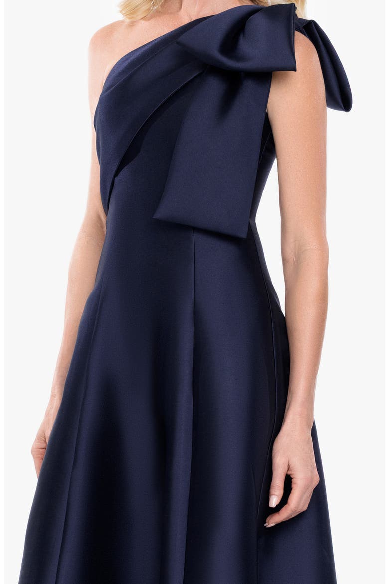 Bow Detail One-Shoulder Mikado Fit & Flare Gown, Alternate, color, NAVY
