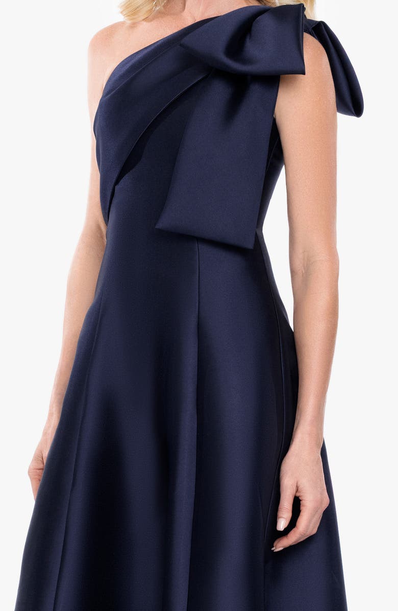 Betsy & Adam Bow Detail One-Shoulder Mikado Fit & Flare Gown, Alternate, color, Navy