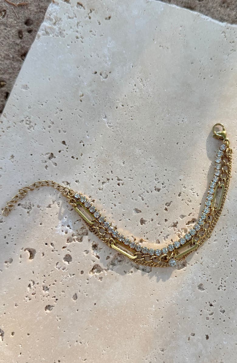 Adornia 18K Gold Plated Crystal Triple Chain Bracelet, Alternate, color, Gold