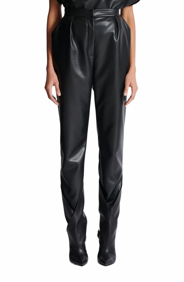 Balmain High-Waisted Faux Leather Trousers, Alternate, color, Black