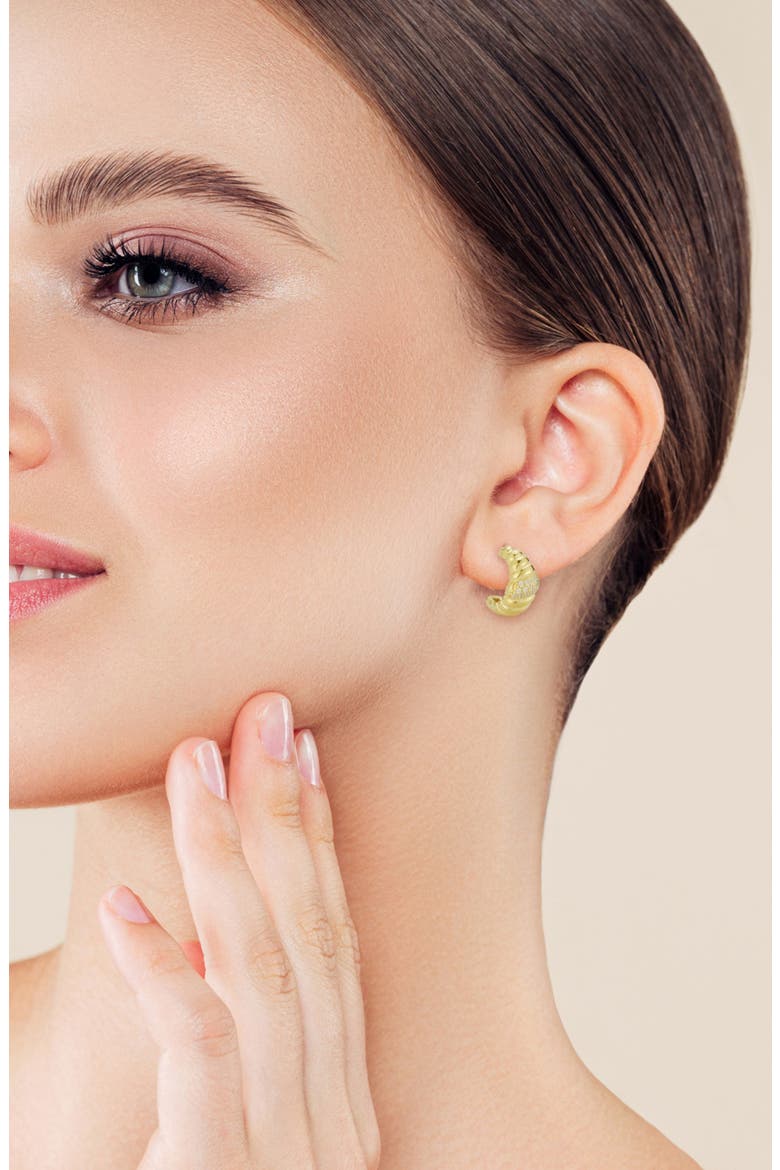 Pavé Cubic Zirconia Twisted Huggie Hoop Earrings, Alternate, color, GOLD