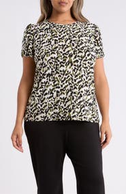 AK ANNE KLEIN Animal Spot Tulip Sleeve Top