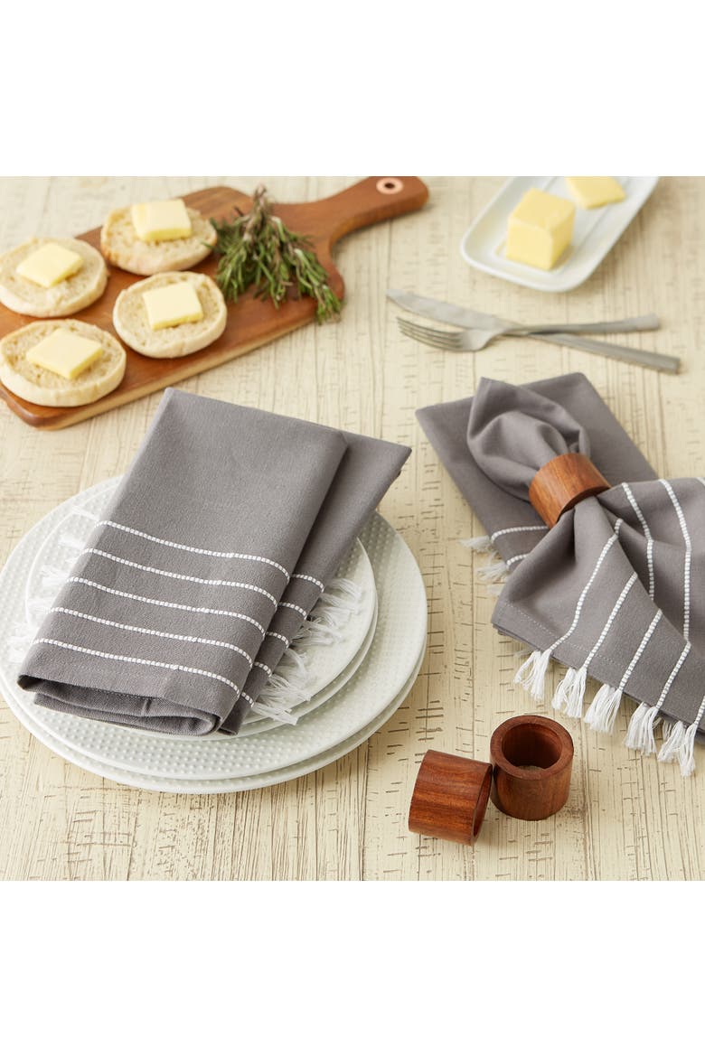 Gray/ White Stripe Tassel Napkin Set/4, Alternate, color, Gray/White