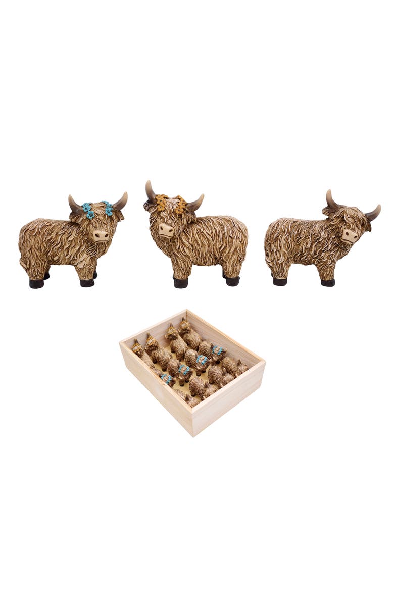 Transpac Resin Highland Cow Figurines Set of 12 Brown for Spring Home Decor, Main, color, Brown