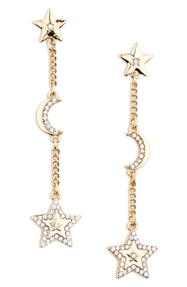 KARL LAGERFELD Star & Moon Linear Drop Earrings, Main, color,