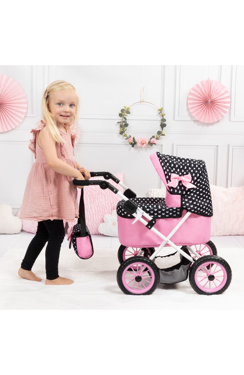 Bayer Design Trendy Doll Pramblack & Pink W/ Hearts Dolls 18", Alternate, color, Multicolored