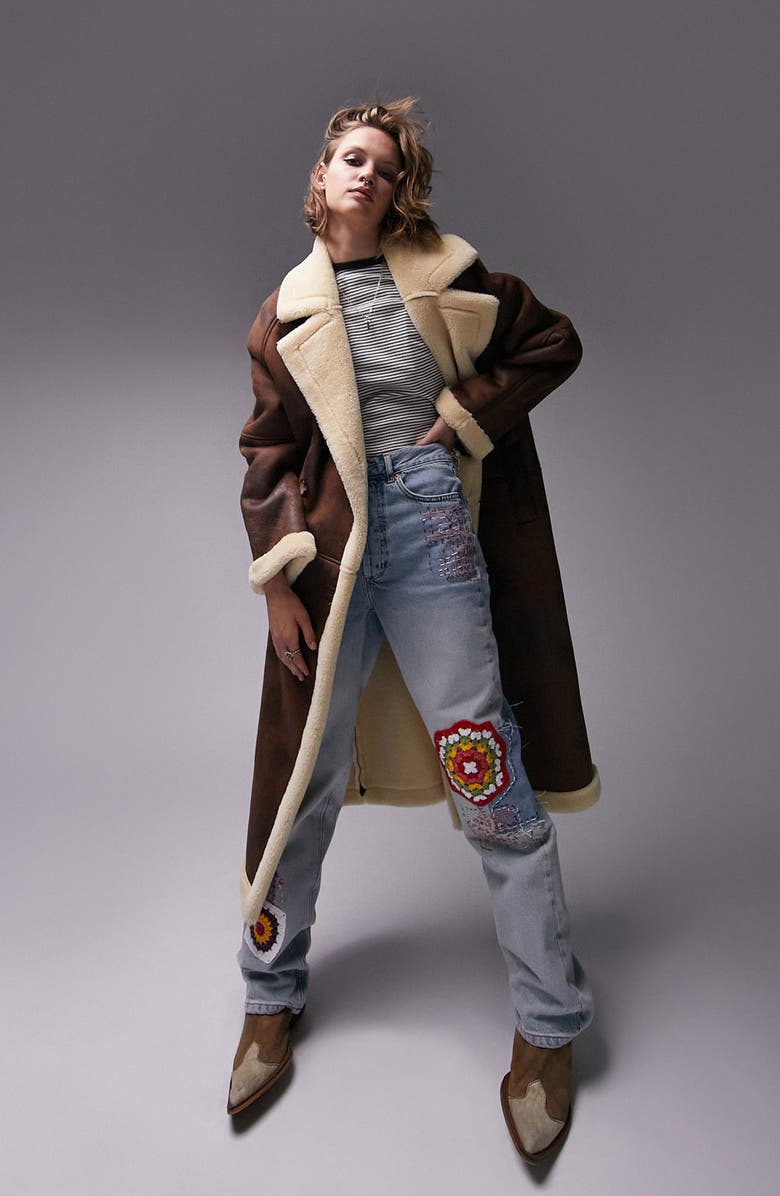 Topshop Faux Shearling Aviator Coat, Main, color, 