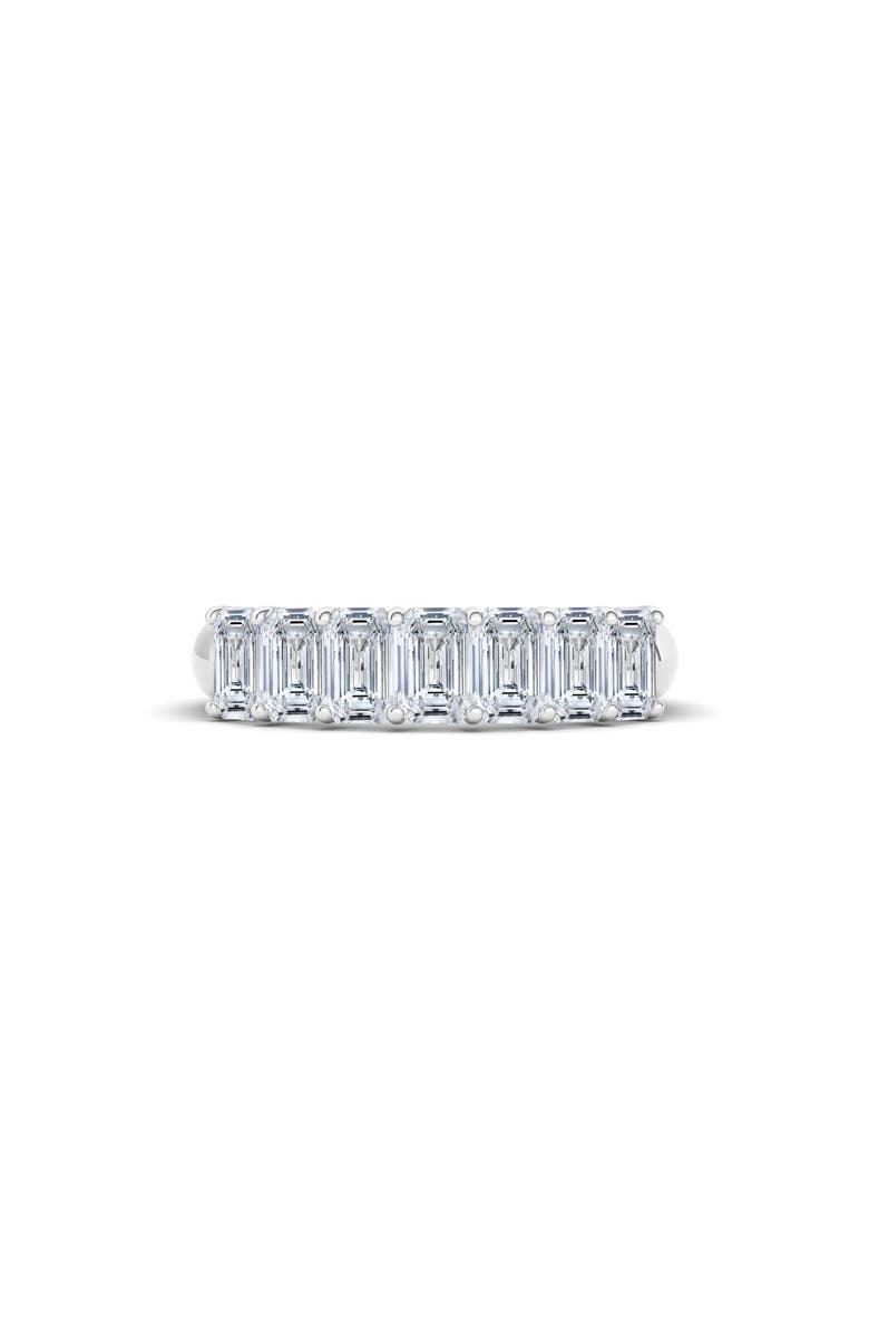HauteCarat Half Emerald Cut Lab Created Diamond 18K Gold Eternity Ring, Alternate, color, White Gold