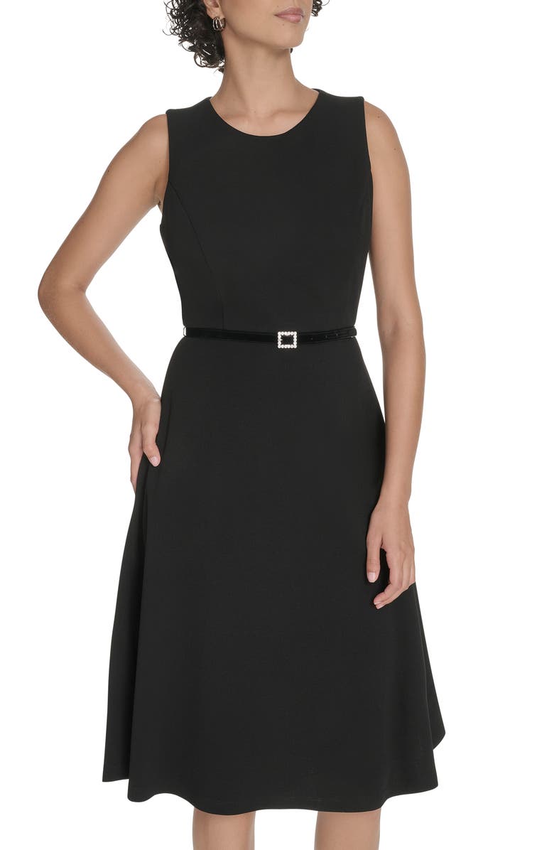 Tommy Hilfiger Sleeveless Scuba Crepe Midi Dress, Alternate, color, Black