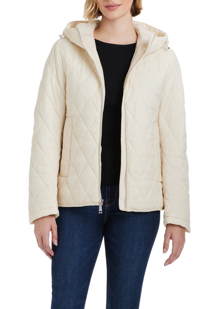 Water Resistant Hooded Quilted Jacket, Alternate, color, BONE