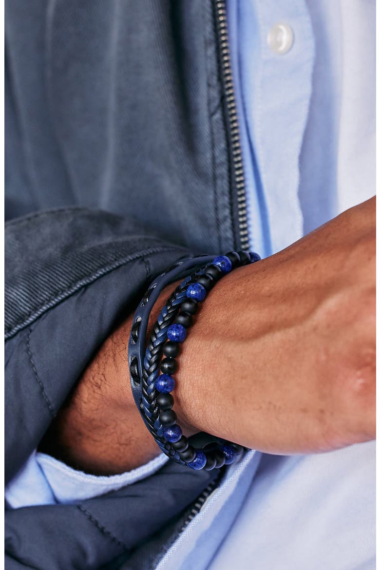 Men's Woven Leather and Beaded Multistrand Bracelet, Alternate, color, BLUE