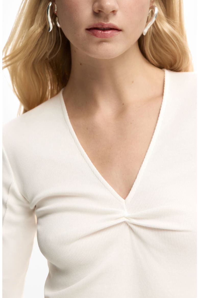 Twist Front Long Sleeve Cotton T-Shirt, Alternate, color, WHITE