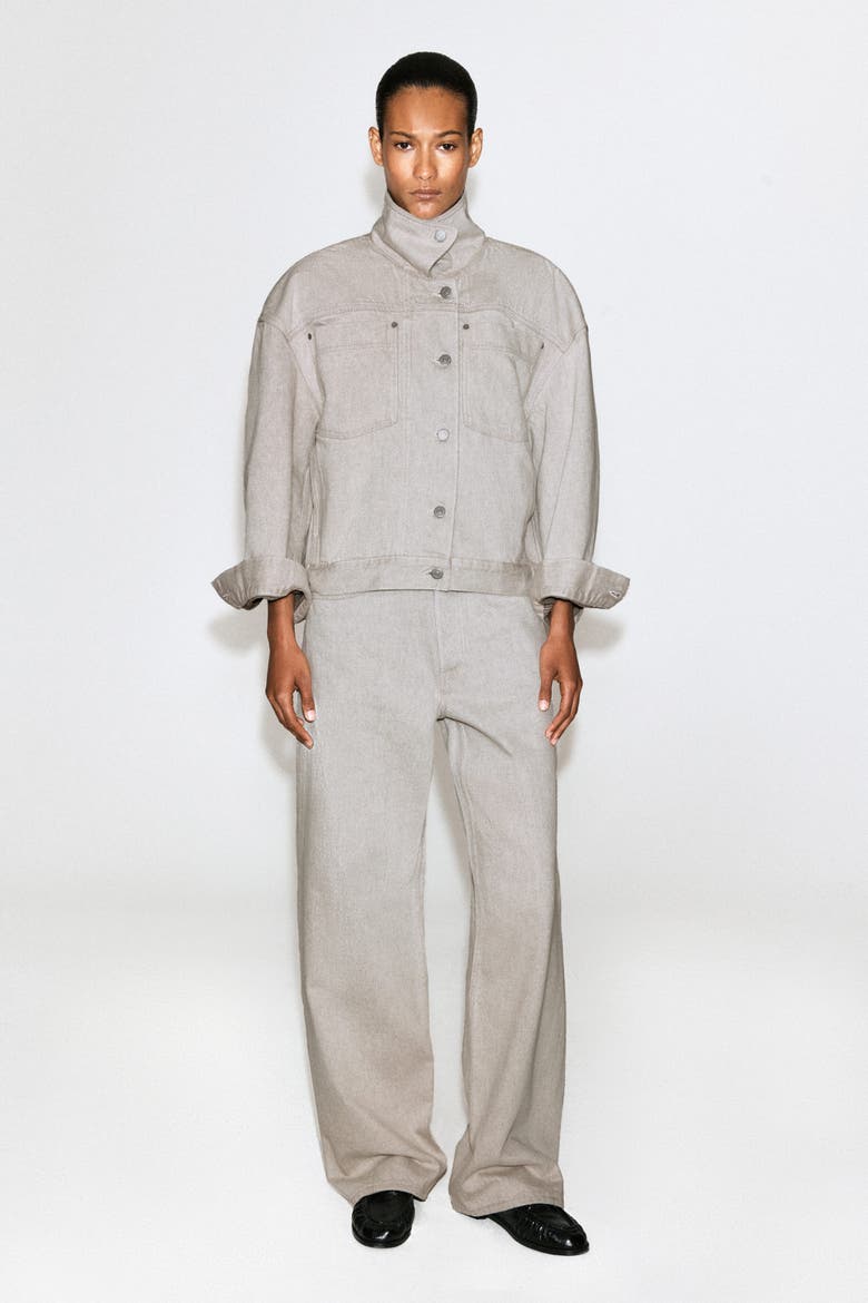 Mock-Neck Denim Jacket, Alternate, color, BEIGE