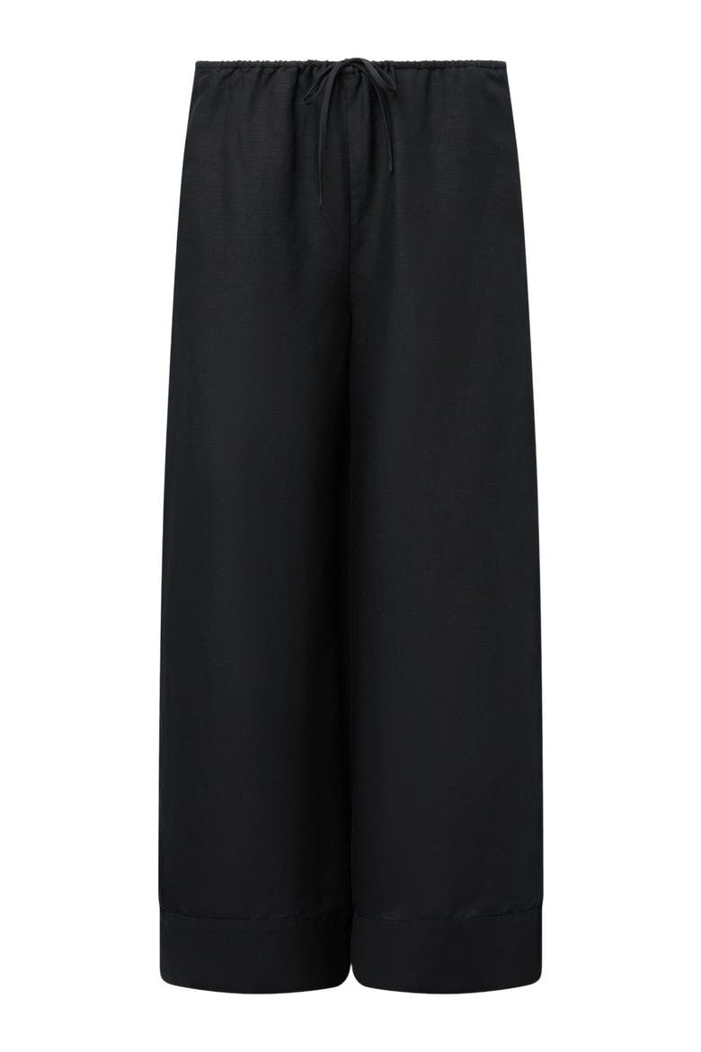 Air Linen Wide Leg Drawstring Pant, Alternate, color, BLACK