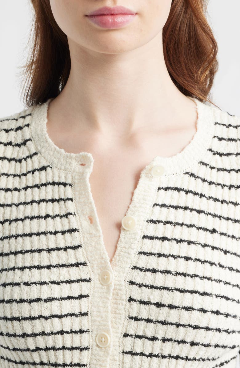 Madewell Striped Bouclé Knit Cardigan, Alternate, color, Ivory And Black Stripe