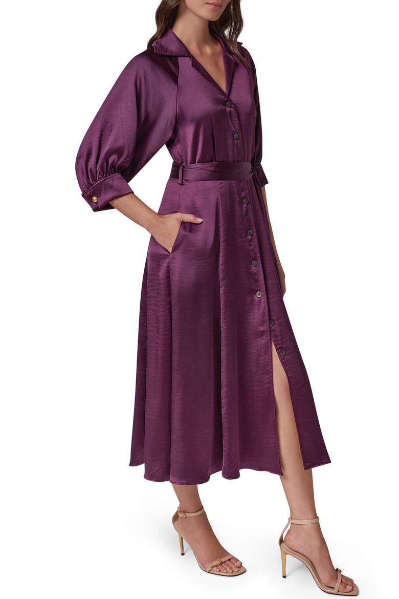 Satin Midi Shirtdress, Alternate, color, BERRY