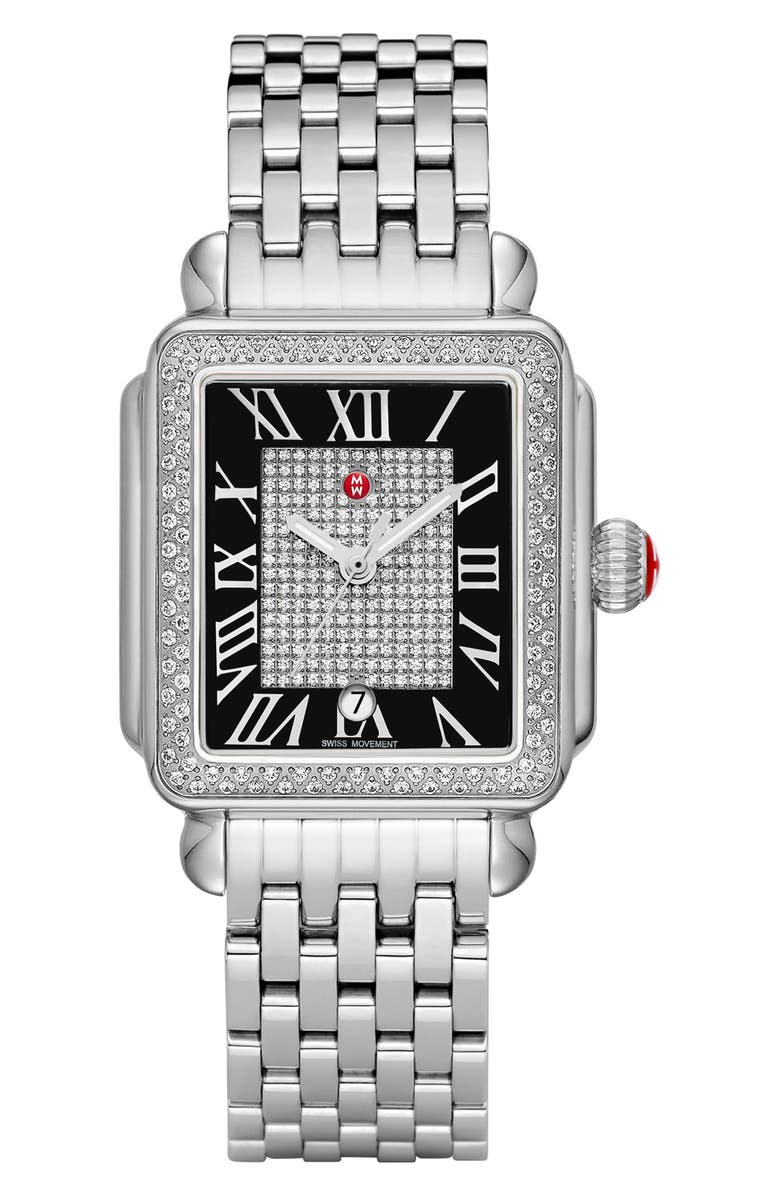 MICHELE Deco Madison Diamond Bracelet Watch, 34 x 36mm, Main, color, 