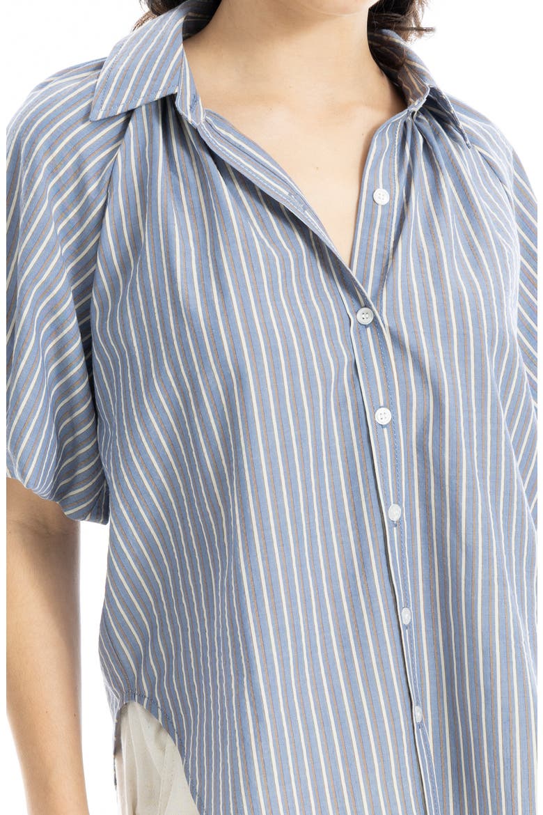 Bubble Sleeve Shirt, Alternate, color, DENIM/ CRM PINSTRIPE