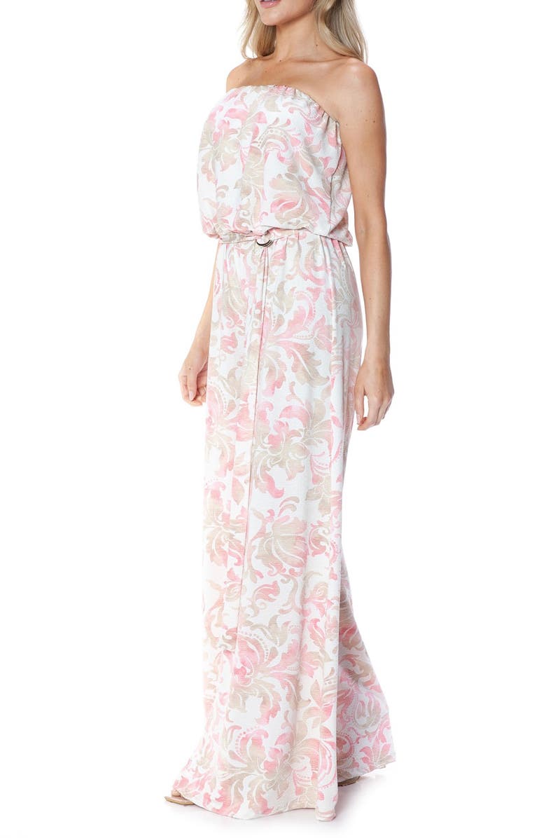 O.L. Filigree Strapless Print Wide Leg Jumpsuit, Alternate, color, 