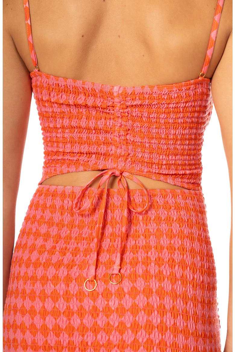 Sunset Grid Lua Smocked Cover-Up Mini Sundress, Alternate, color, BRIGHT RED