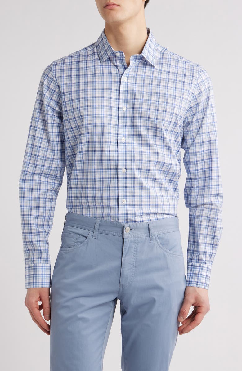 Scott Barber Newport Plaid Cotton Poplin Button-Up Shirt, Main, color, 