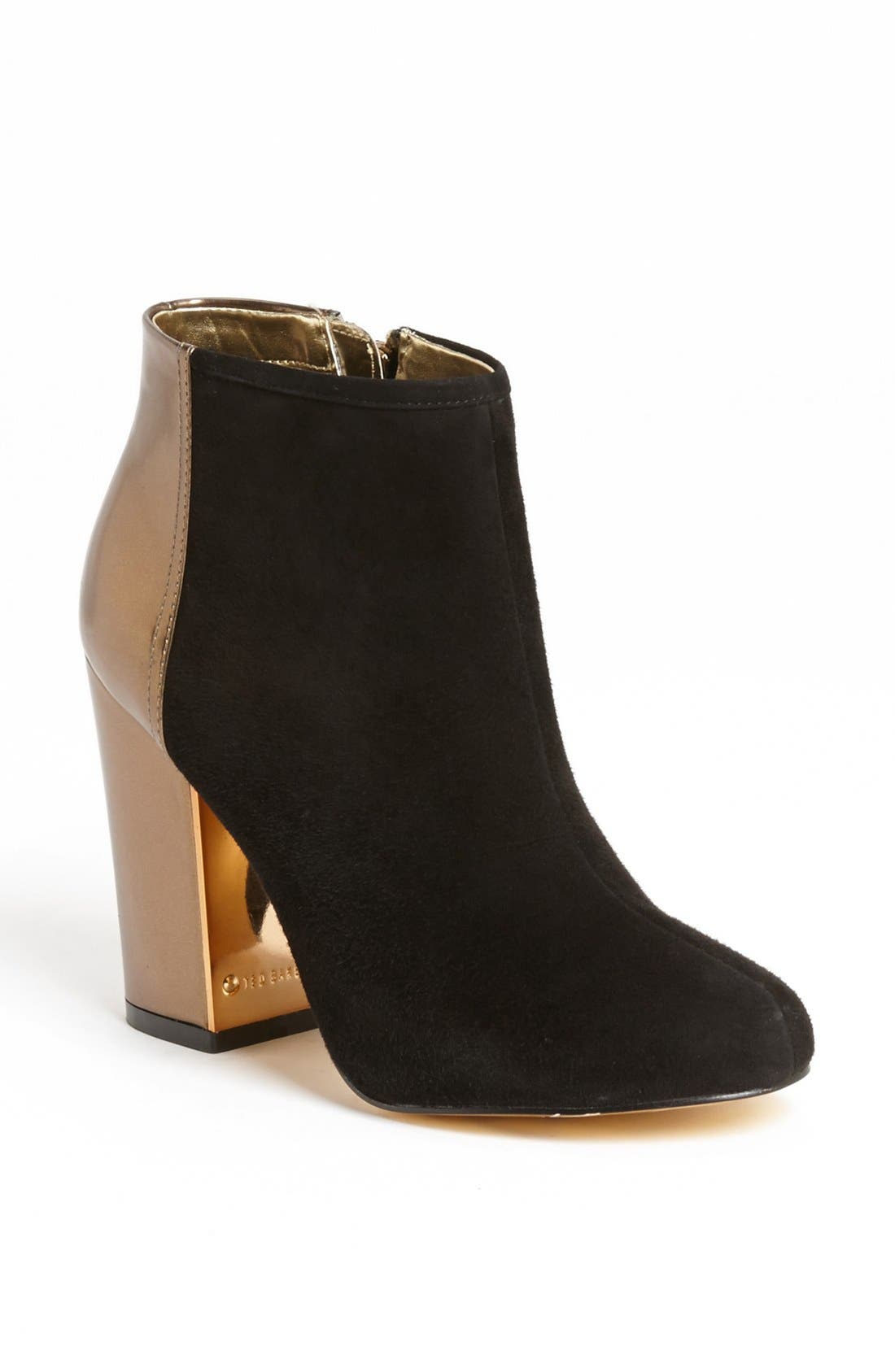 'Nimma' Suede & Metallic Leather Bootie, Main, color, BLACK SUEDE