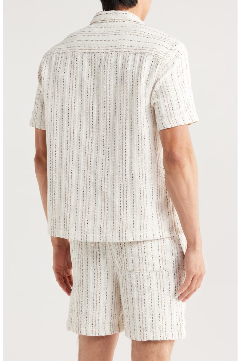 Relaxed Fit Stripe Textured Camp Shirt, Alternate, color, SAND
