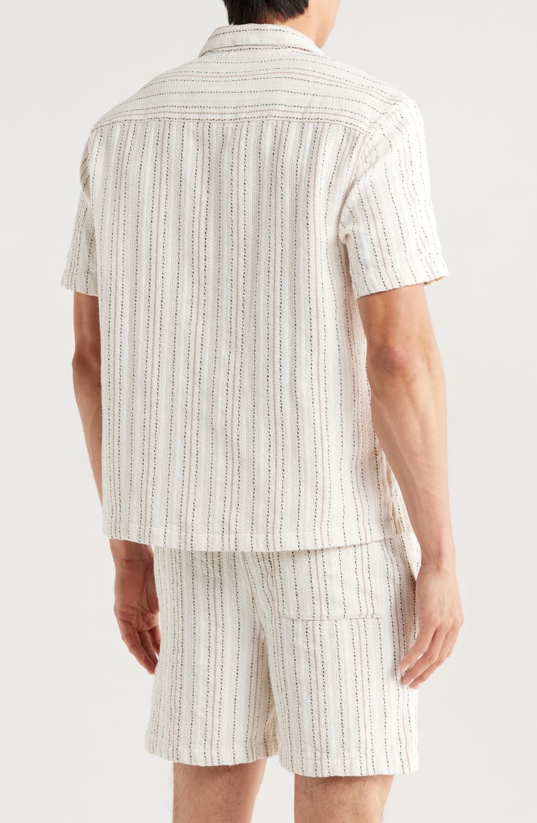 DENIM AND FLOWER Relaxed Fit Stripe Textured Camp Shirt, Alternate, color, Sand