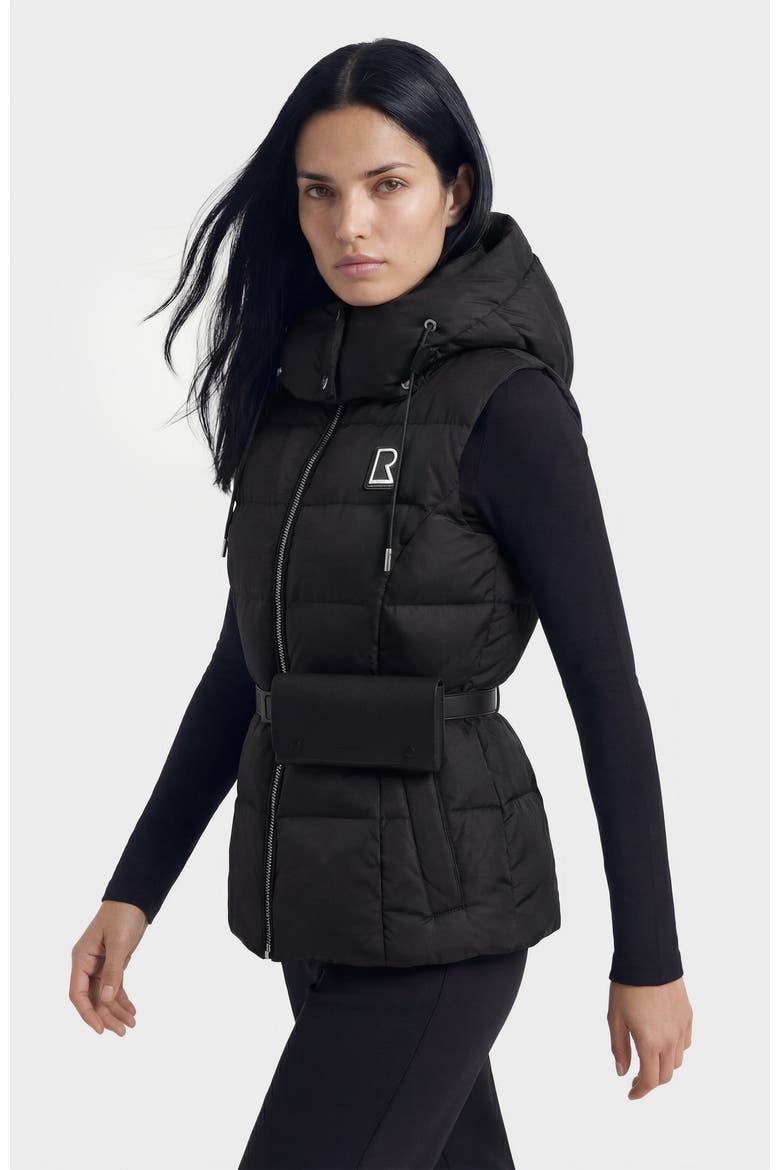 Cassidy Women's Down Vest with Removable Hood & Pouch Belt, Alternate, color, Black