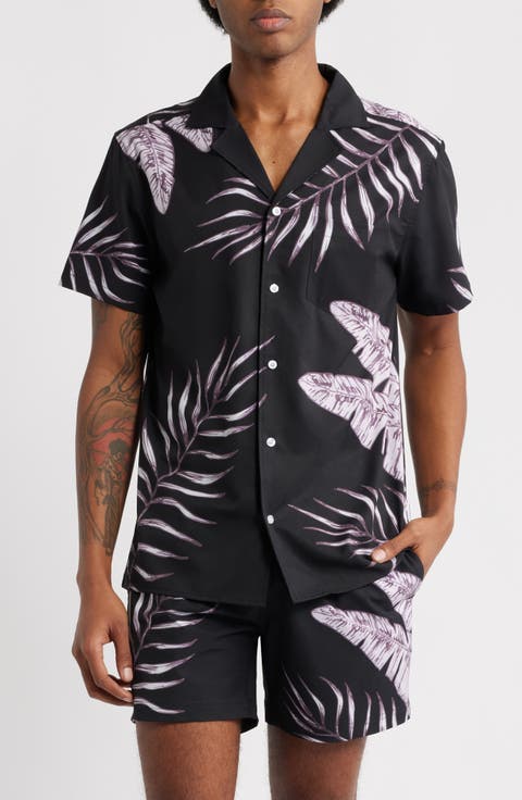 Tonal Jungle Print Short Sleeve Performance Camp Shirt