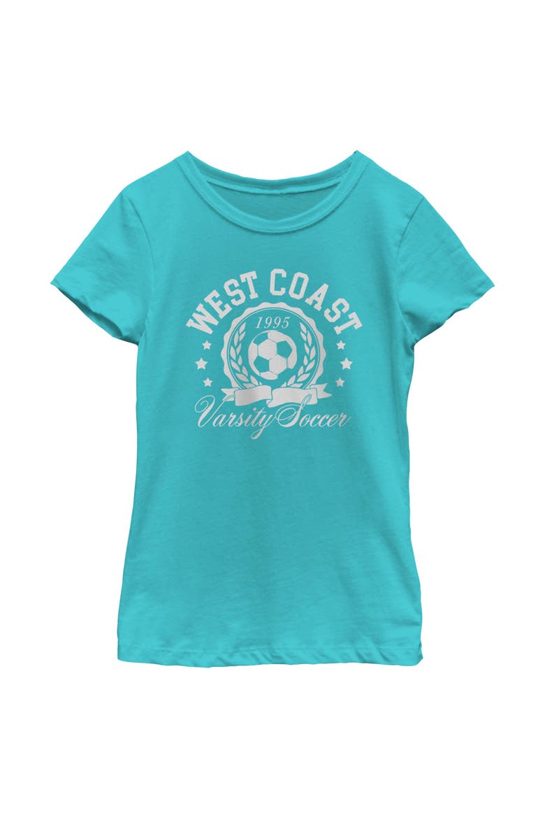 Girl's Lost Gods West Coast Varsity Soccer  Graphic T-Shirt, Main, color, Tahiti Blue