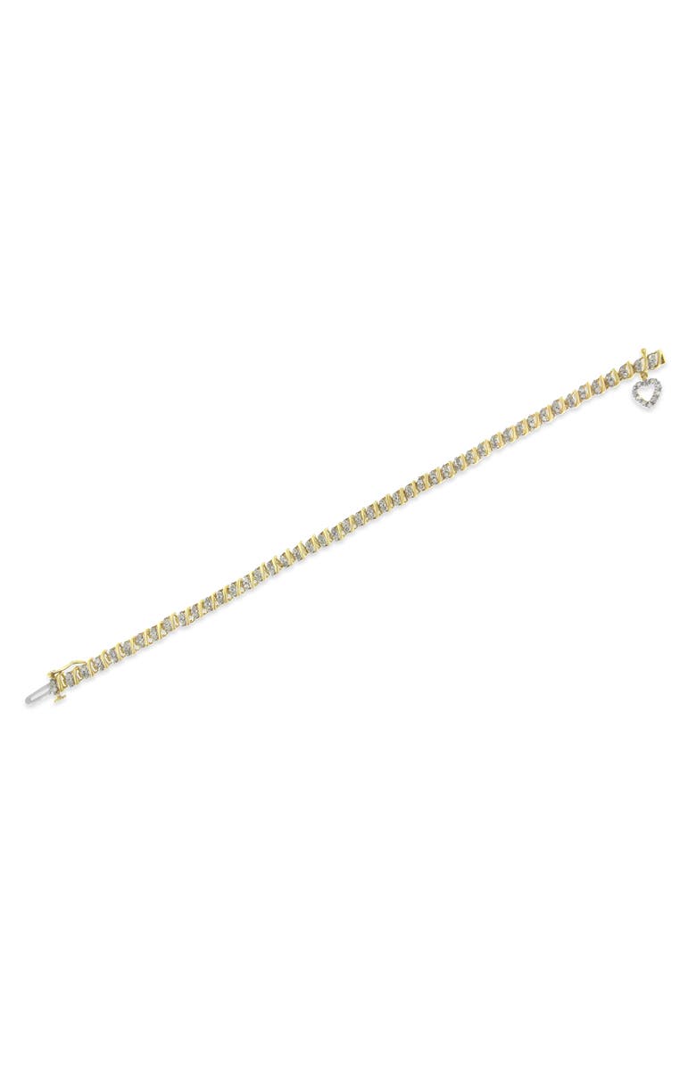 Haus of Brilliance 10K Yellow Gold 2.0 Cttw Diamond 2 Row Link and Heart Charm Link Bracelet, Alternate, color, Yellow