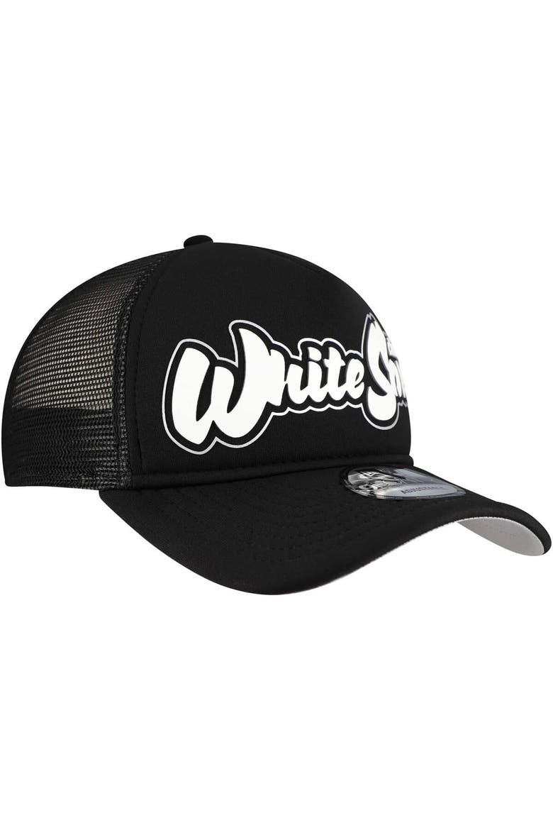 Men's New Era Black Chicago White Sox Retro Bold A-Frame Trucker 9FORTY Adjustable Hat, Alternate, color, Black