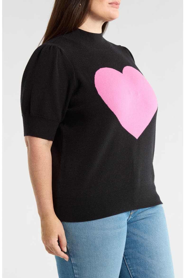 Russel Heart Puff Sleeve Sweater, Alternate, color, BLACK-PINK