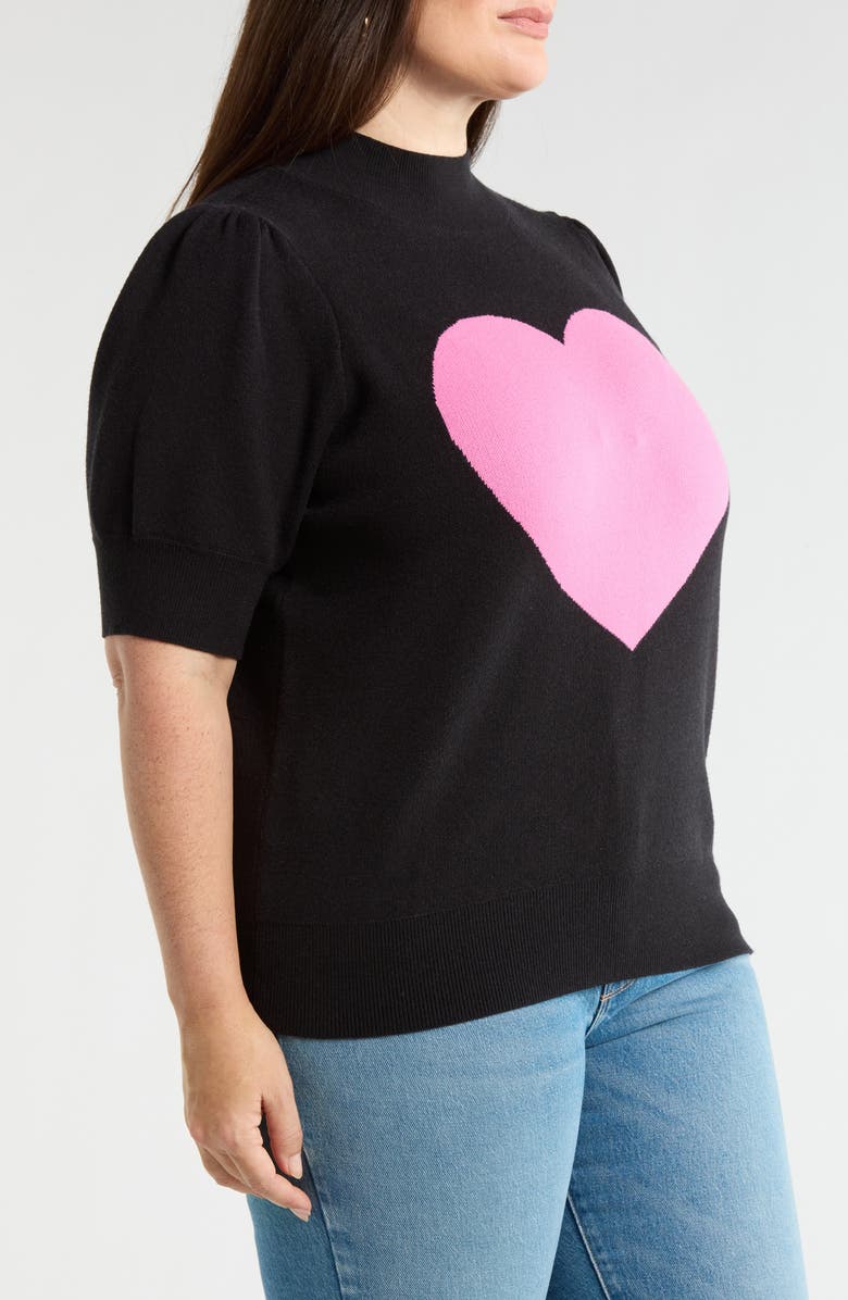 SUGARLIPS Russel Heart Puff Sleeve Sweater, Alternate, color, Black-Pink