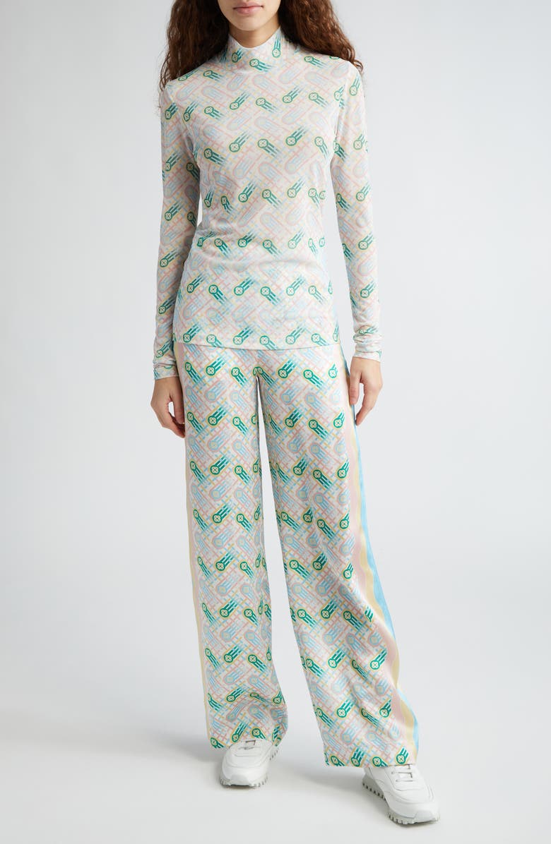 Casablanca Print Long Sleeve Mesh Top, Alternate, color, 