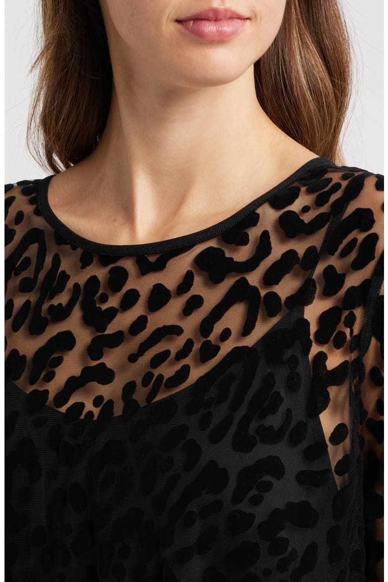 Otilo Leopard Velvet Jacquard Long Sleeve Layered Midi Dress, Alternate, color, BLACK