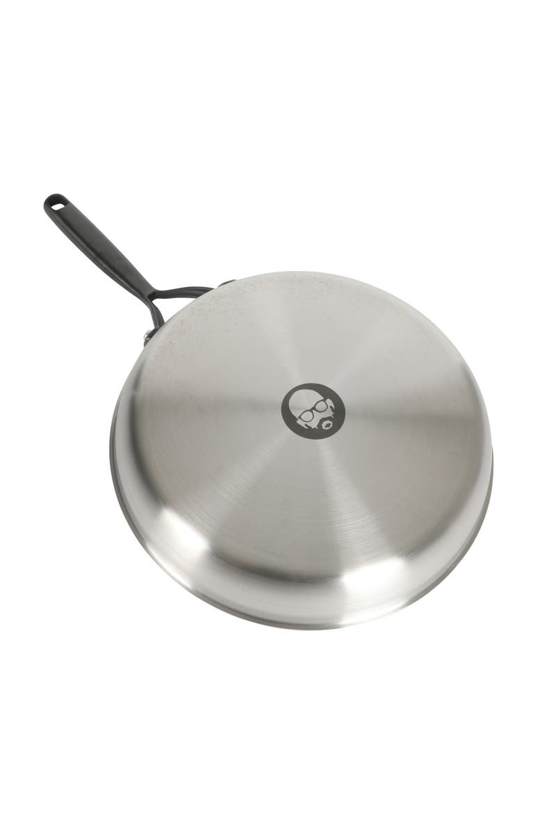 12 Inch Tri Ply Stainless Steel Frying Pan with Lid, Alternate, color, Stainless Steel-Black Handle