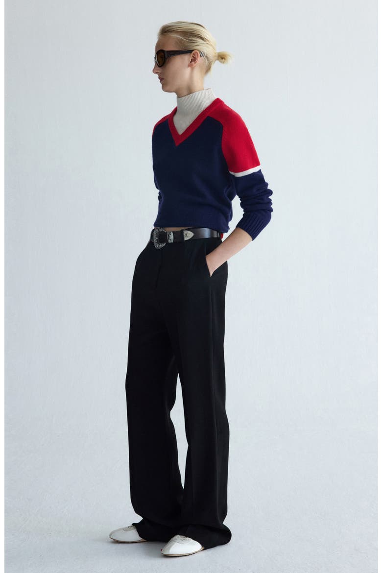 Contrast Wool Blend Sweater, Alternate, color, NAVY