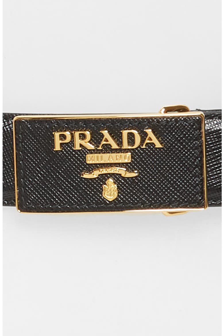 Square Logo Plate Saffiano Leather Belt, Alternate, color, NERO/ GOLD