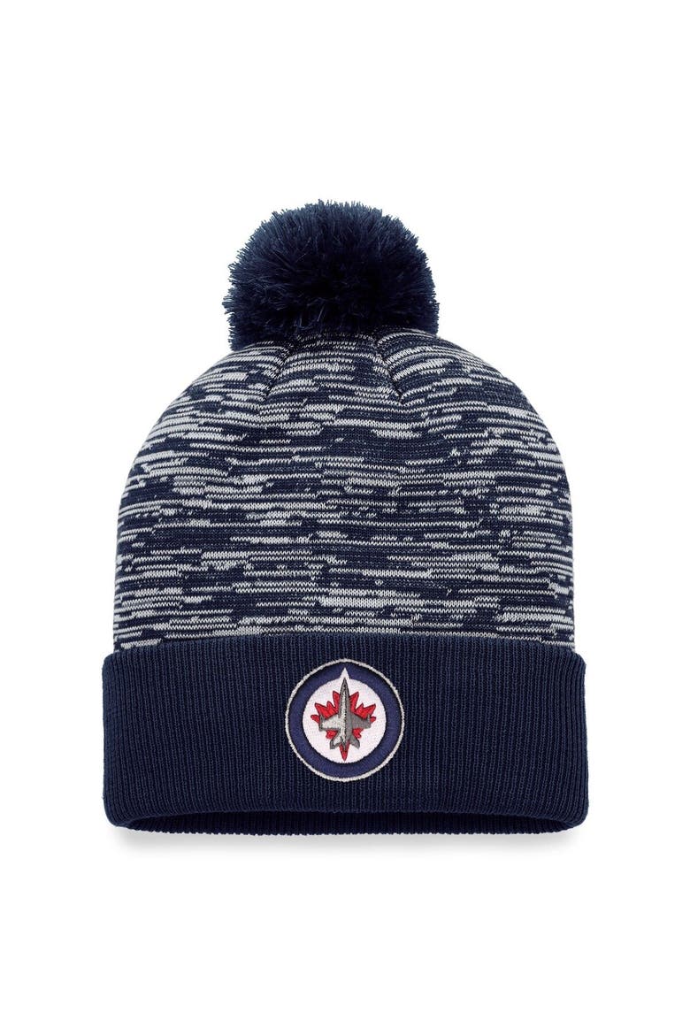 Men's Fanatics Branded Navy Winnipeg Jets Defender Cuffed Knit Hat with Pom, Main, color, Navy