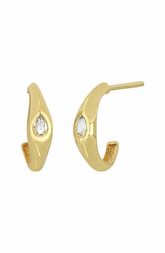 Bony Levy 14K Yellow Gold White Topaz Hoop Earrings