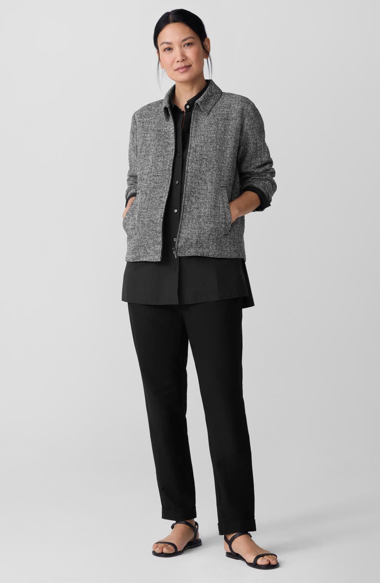Eileen Fisher Collar Front Zip Stretch Organic Cotton Jacket, Alternate, color, Black/ White