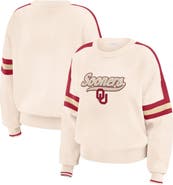 WEAR by Erin Andrews Women's WEAR by Erin Andrews  Cream Oklahoma Sooners Chenille Woven Patch Stripe Pullover Sweater