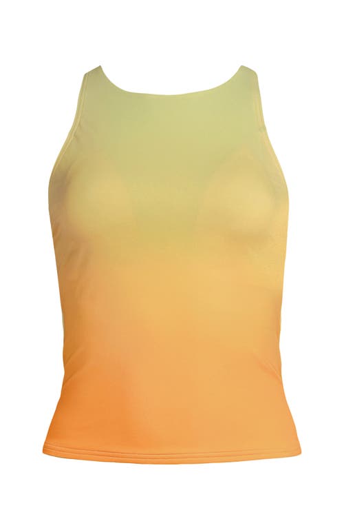 Lands' End Tugless High Neck Strappy Back Tankini Swimsuit Top In Icy Mint/orange Ombre